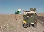Land Rover series III 109 3 door with roof rack, safari roof - rebuilt and exported to Seaside california - seen here leaving badwater
