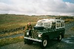 Jeffrey Johnson - touring the UK in his refurbished series IIA 109 landRover - prior to export to the United States