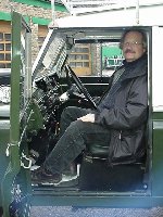 Jeffrey Johnson - touring the UK in his refurbished series IIA 109 landRover - prior to export to the United States